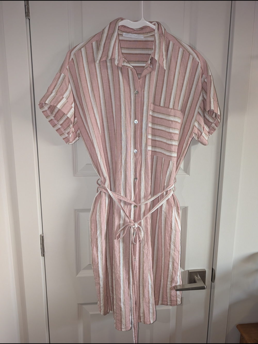 NWOT Striped Button-Front Shirt Dress in Pink and White